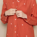 ZINNIA SHIRT DRESS, POLKA BURNT ORANGE JAMDANI