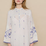 MAHI MAXI KAFTAN, IVORY // INDIGO JAMDANI COTTON