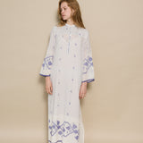 MAHI MAXI KAFTAN, IVORY // INDIGO JAMDANI COTTON