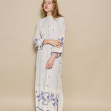 MAHI MAXI KAFTAN, IVORY // INDIGO JAMDANI COTTON