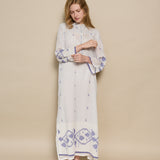 MAHI MAXI KAFTAN, IVORY // INDIGO JAMDANI COTTON