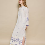 MAHI MAXI KAFTAN, IVORY // INDIGO JAMDANI COTTON