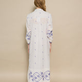 MAHI MAXI KAFTAN, IVORY // INDIGO JAMDANI COTTON
