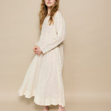 LUCINDA DRESS, IVORY JAMDANI COTTON