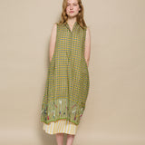 ARORA DRESS, KHAKI // GREEN CHECK COTTON JAMDANI
