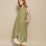 ARORA DRESS, KHAKI // GREEN CHECK COTTON JAMDANI