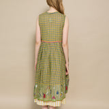 ARORA DRESS, KHAKI // GREEN CHECK COTTON JAMDANI