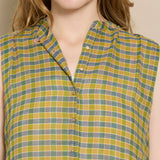 ARORA DRESS, KHAKI // GREEN CHECK COTTON JAMDANI