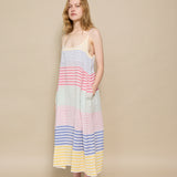 NARMADA SLIP DRESS, IVORY // MULTI STRIPE COTTON