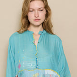 GANGE DRESS, BLUE COTTON JAMDANI