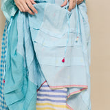 GANGE DRESS, BLUE COTTON JAMDANI