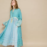 GANGE DRESS, BLUE COTTON JAMDANI