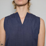 DEVI SWING DRESS, NAVY GINGHAM COTTON