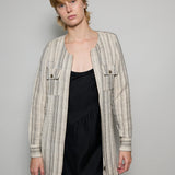 RANI COAT DRESS MINI, BEIGE//BLACK COTTON SILK