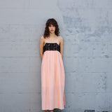 IRIS SLIP DRESS, COTTON SILK PEACH/WHITE