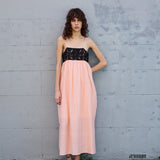 IRIS SLIP DRESS, COTTON SILK PEACH/WHITE