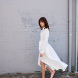 BLOSSOM DRESS, HANDWOVEN COTTON SILK PEACH/WHITE