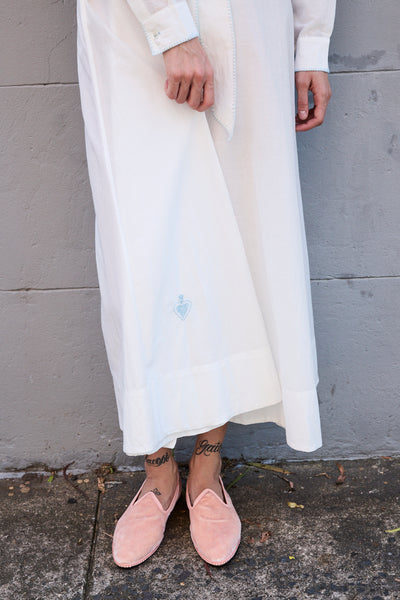 BLOSSOM DRESS, HANDWOVEN COTTON SILK PEACH/WHITE