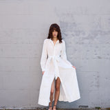 BLOSSOM DRESS, HANDWOVEN COTTON SILK PEACH/WHITE