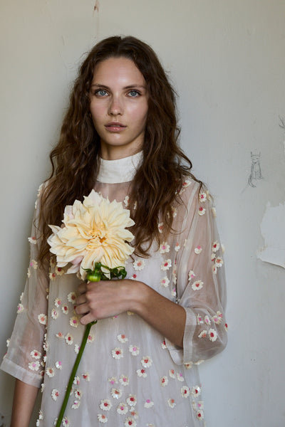 IRIS EMBROIDERY TUNIC, IVORY FLORAL ORGANZA