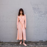 BLOSSOM DRESS, HANDWOVEN COTTON SILK PEACH/WHITE