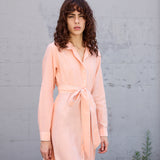 BLOSSOM DRESS, HANDWOVEN COTTON SILK PEACH/WHITE