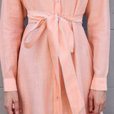 BLOSSOM DRESS, HANDWOVEN COTTON SILK PEACH/WHITE