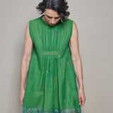 KIRA DRESS, GREEN COTTON JAMDANI