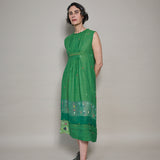 KIRA DRESS, GREEN COTTON JAMDANI