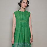 KIRA DRESS, GREEN COTTON JAMDANI