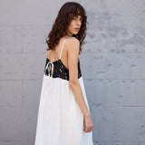 IRIS SLIP DRESS, COTTON SILK PEACH/WHITE