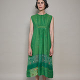 KIRA DRESS, GREEN COTTON JAMDANI