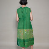 KIRA DRESS, GREEN COTTON JAMDANI
