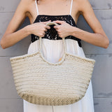 NANTUCKET LARGE WOVEN TOTE BASKET, IVORY LEATHER  DRAGON DIFFUSION