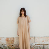 PALM KAFTAN DRESS, TAN COTTON POPLIN