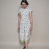 AMBER MIDI DRESS, IVORY FLORAL BLOCKPRINT COTTON