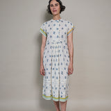 AMBER MIDI DRESS, IVORY FLORAL BLOCKPRINT COTTON
