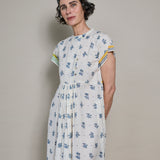 AMBER MIDI DRESS, IVORY FLORAL BLOCKPRINT COTTON