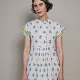 AMBER MIDI DRESS, IVORY FLORAL BLOCKPRINT COTTON