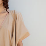 PALM KAFTAN DRESS, TAN COTTON POPLIN