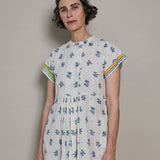 AMBER MIDI DRESS, IVORY FLORAL BLOCKPRINT COTTON
