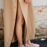 PALM KAFTAN DRESS, TAN COTTON POPLIN