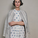 AMBER MIDI DRESS, IVORY FLORAL BLOCKPRINT COTTON
