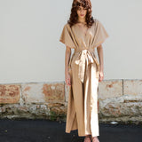 PALM KAFTAN DRESS, TAN COTTON POPLIN