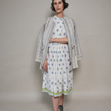 AMBER MIDI DRESS, IVORY FLORAL BLOCKPRINT COTTON