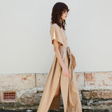 PALM KAFTAN DRESS, TAN COTTON POPLIN