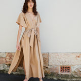 PALM KAFTAN DRESS, TAN COTTON POPLIN