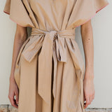 PALM KAFTAN DRESS, TAN COTTON POPLIN