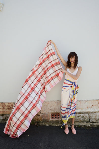 CANNA MADRAS CHECK SARONG, PINK COTTON