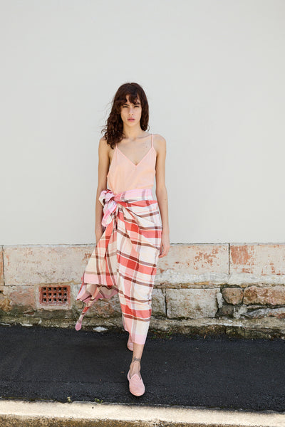 CANNA MADRAS CHECK SARONG, PINK COTTON
